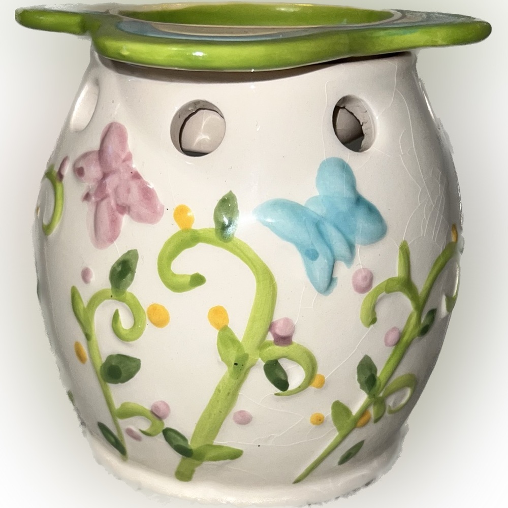 🍄Vintage Wax Melt Warmer Candle Holder Floral Butterflies Green Spring Easter